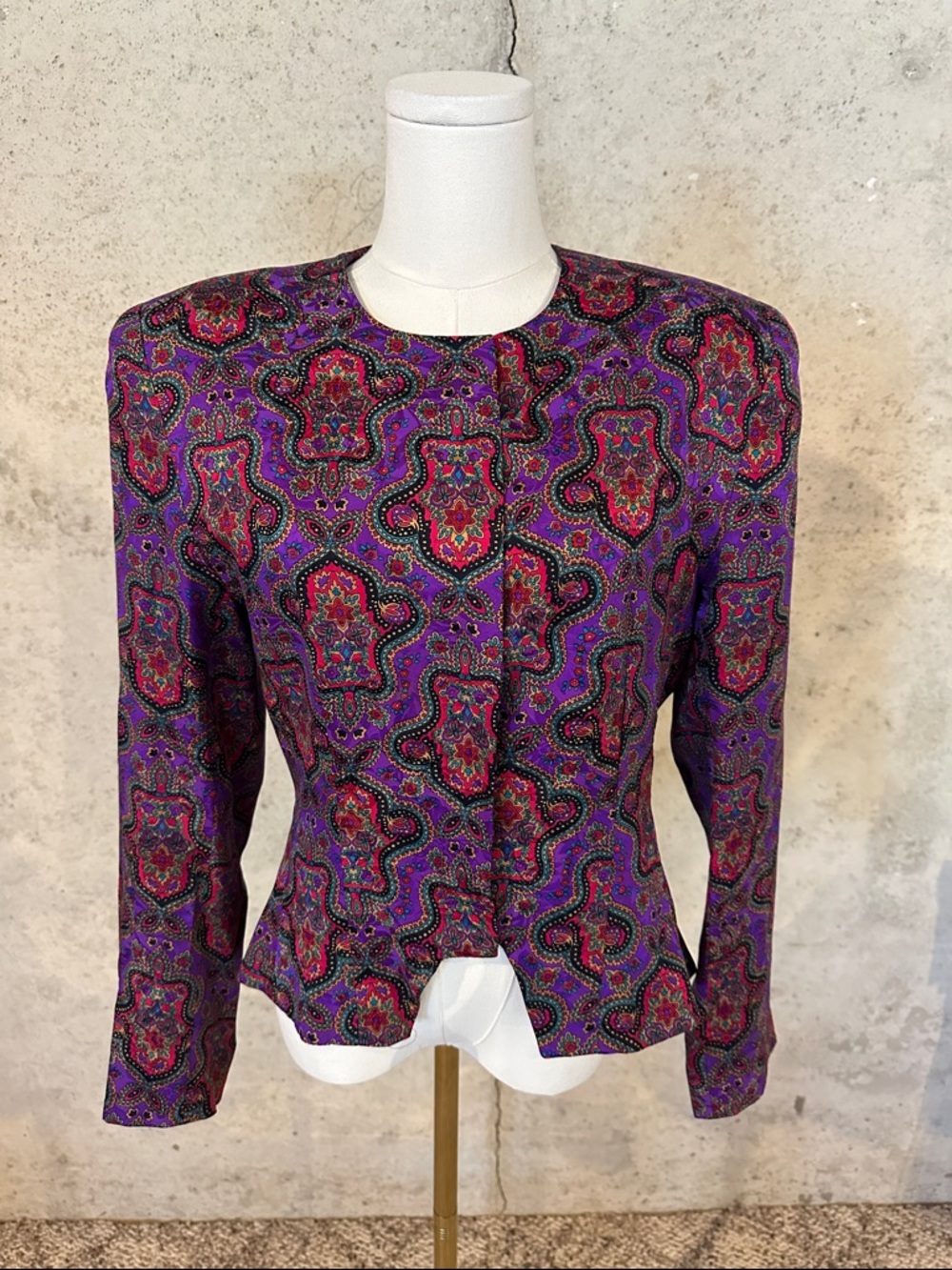 Vintage 1980s 100% Silk Paisley Power Blazer Maximalist Size Large